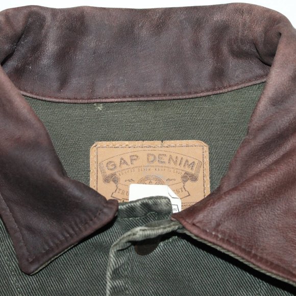 Vintage 90s GAP Denim Jacket w/ Leather Collar - Picture 3 of 6